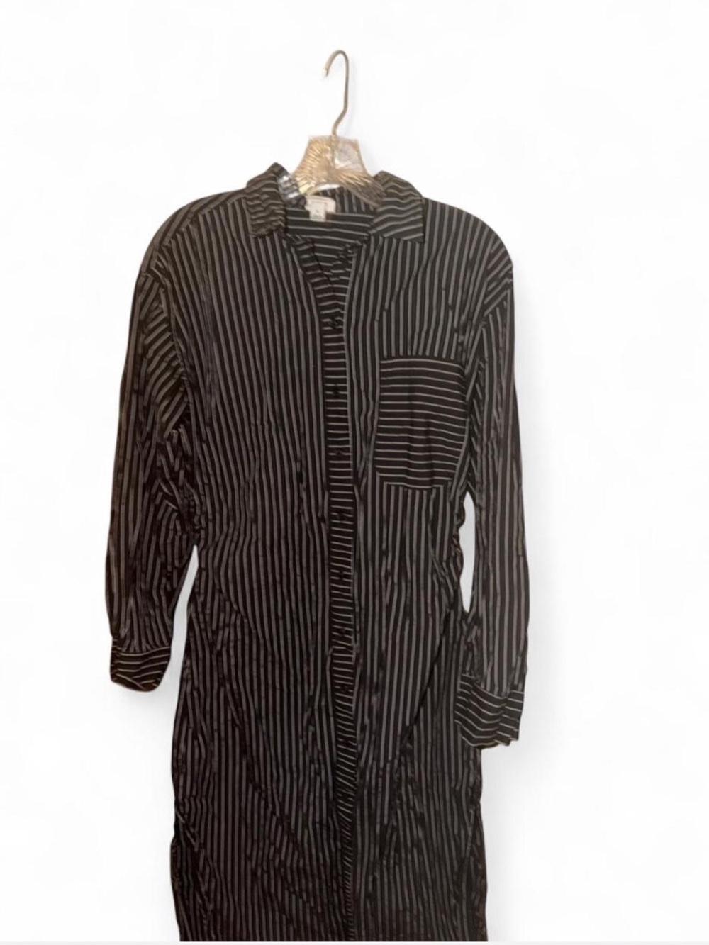 a new day Black and white Striped Long Sleeve Shirt Dress